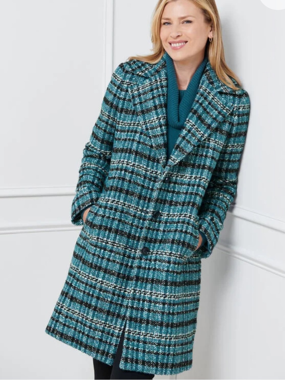 Talbots Blue Plaid Wool Blend Trench Coat